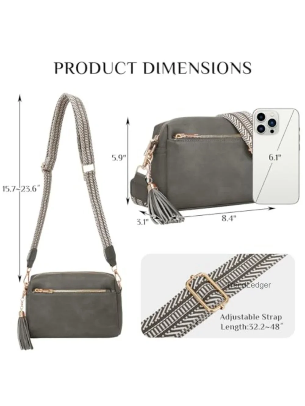Small Leather Crossbody Bag for Women with Adjustable Strap